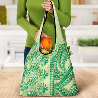 Lime Green Hibiscus Monstera Seamless Kakau Hawaii Grocery Bag