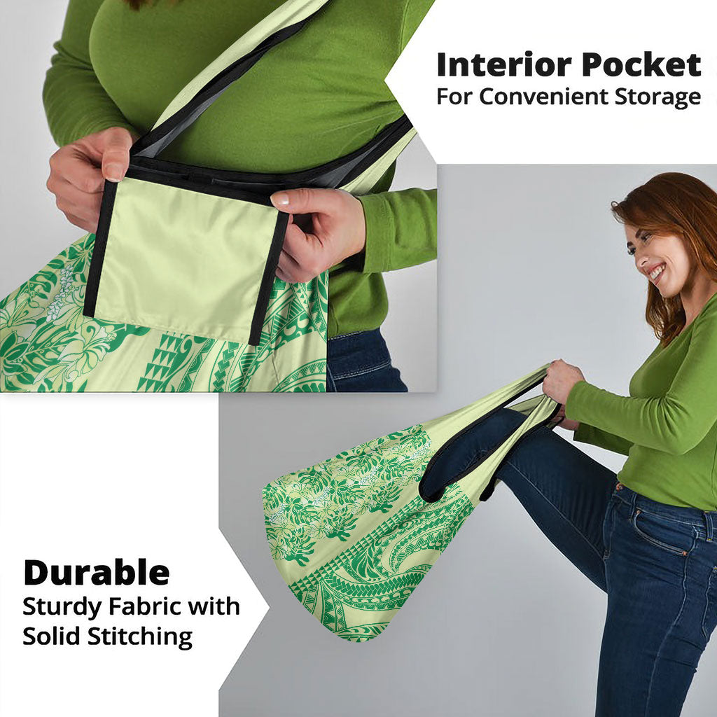 Lime Green Hibiscus Monstera Seamless Kakau Hawaii Grocery Bag