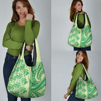 Lime Green Hibiscus Monstera Seamless Kakau Hawaii Grocery Bag