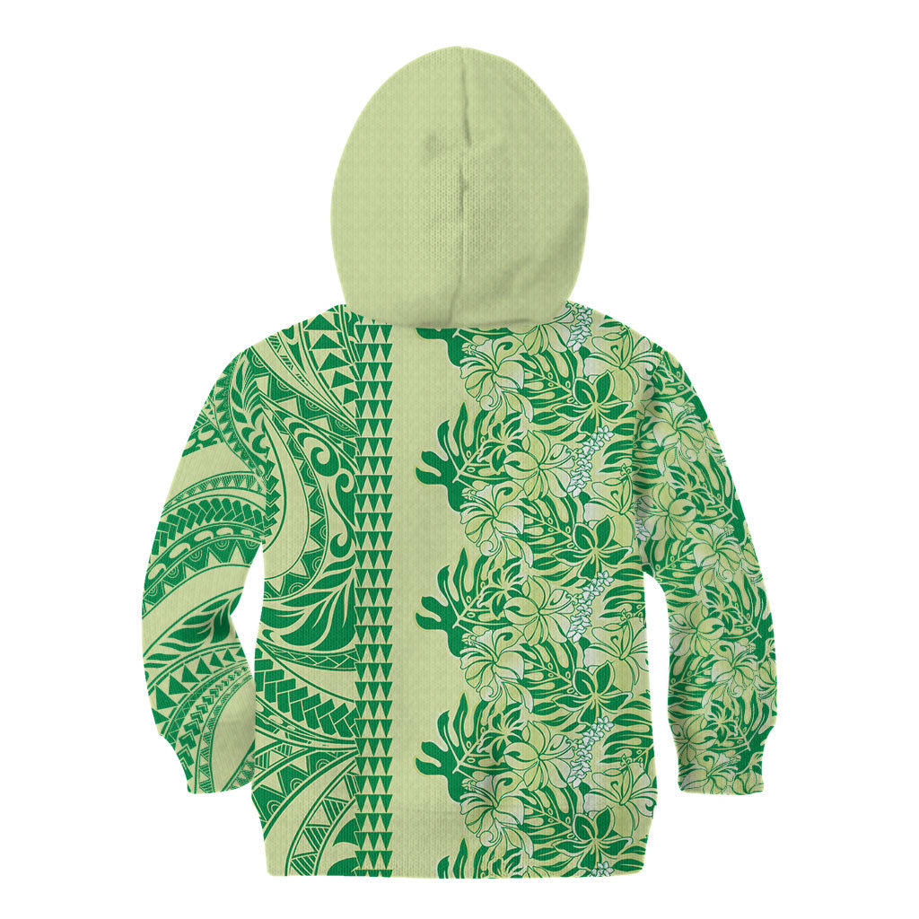 Lime Green Hibiscus Monstera Seamless Kakau Hawaii Kid Hoodie LT14 - Polynesian Pride