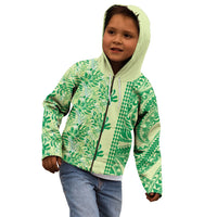 Lime Green Hibiscus Monstera Seamless Kakau Hawaii Kid Hoodie LT14 - Polynesian Pride