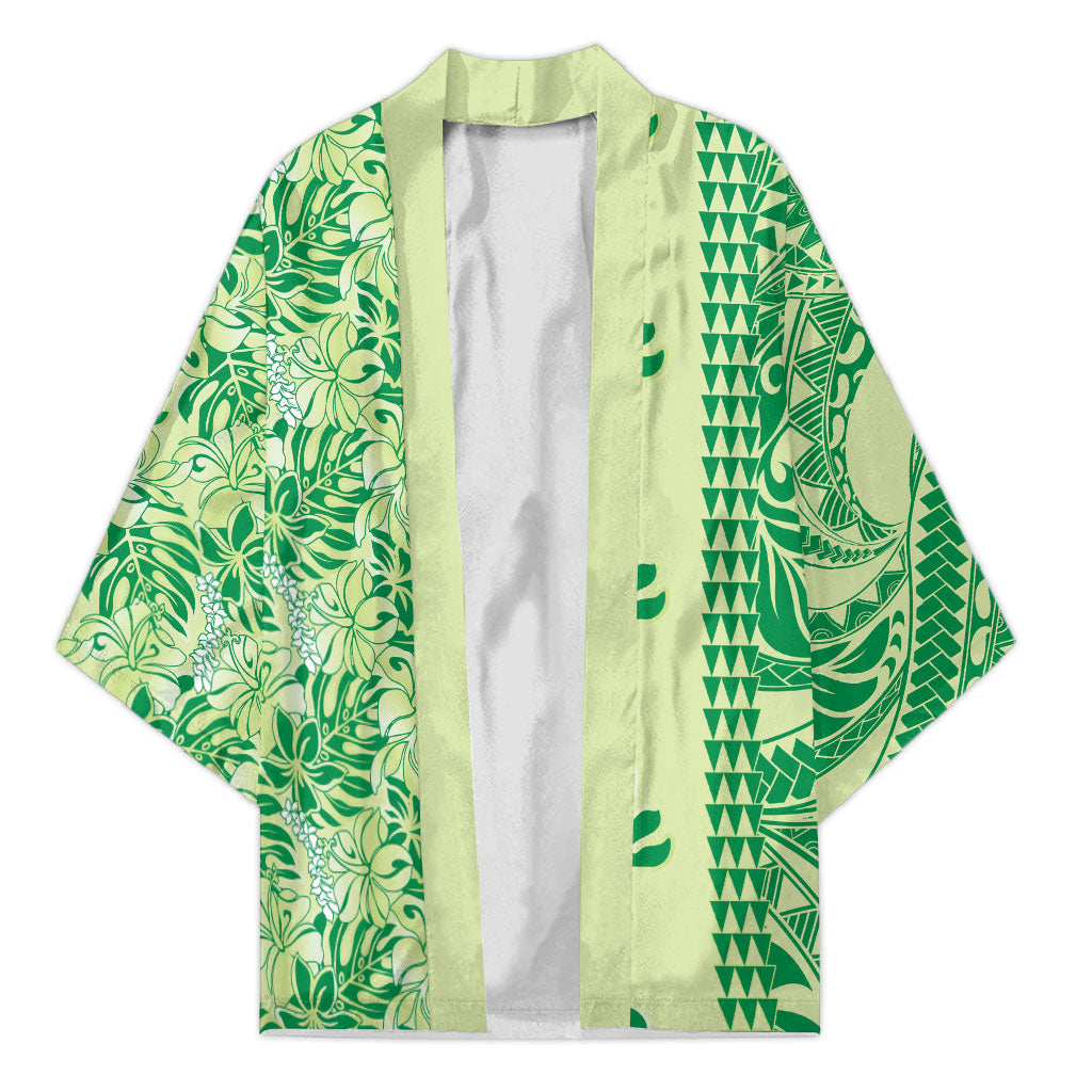 Lime Green Hibiscus Monstera Seamless Kakau Hawaii Kimono