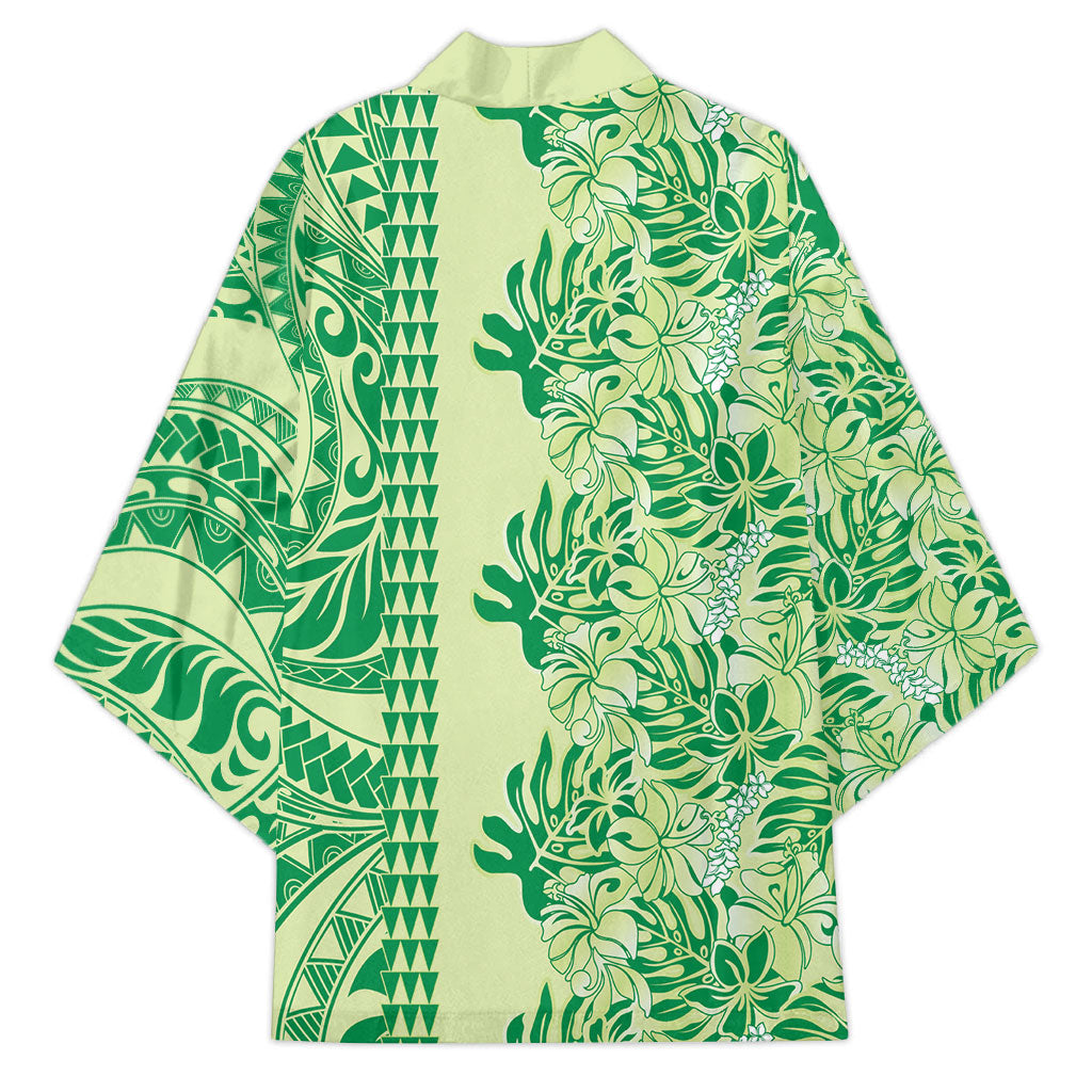 Lime Green Hibiscus Monstera Seamless Kakau Hawaii Kimono