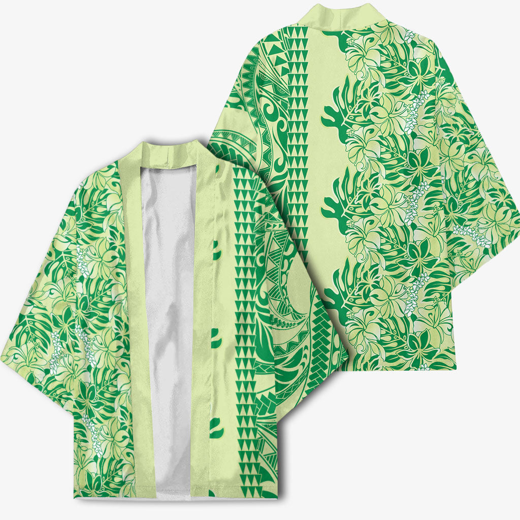 Lime Green Hibiscus Monstera Seamless Kakau Hawaii Kimono