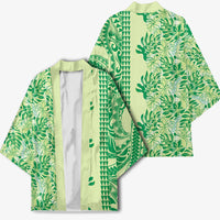 Lime Green Hibiscus Monstera Seamless Kakau Hawaii Kimono