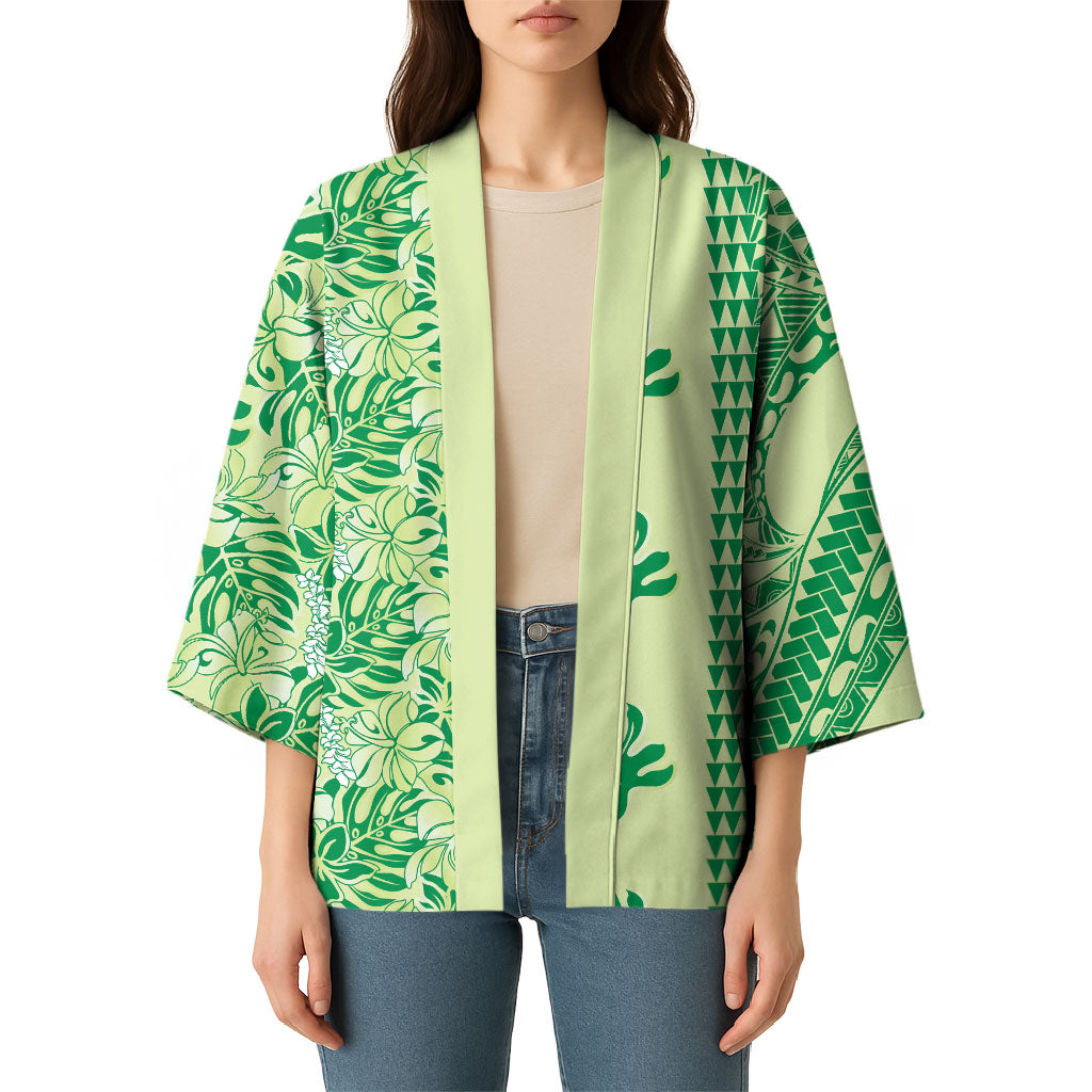 Lime Green Hibiscus Monstera Seamless Kakau Hawaii Kimono
