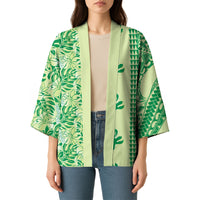 Lime Green Hibiscus Monstera Seamless Kakau Hawaii Kimono