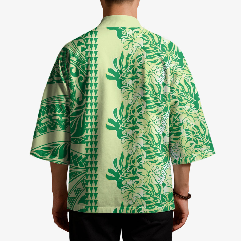Lime Green Hibiscus Monstera Seamless Kakau Hawaii Kimono