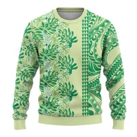 Lime Green Hibiscus Monstera Seamless Kakau Hawaii Ugly Christmas Sweater LT14 - Polynesian Pride