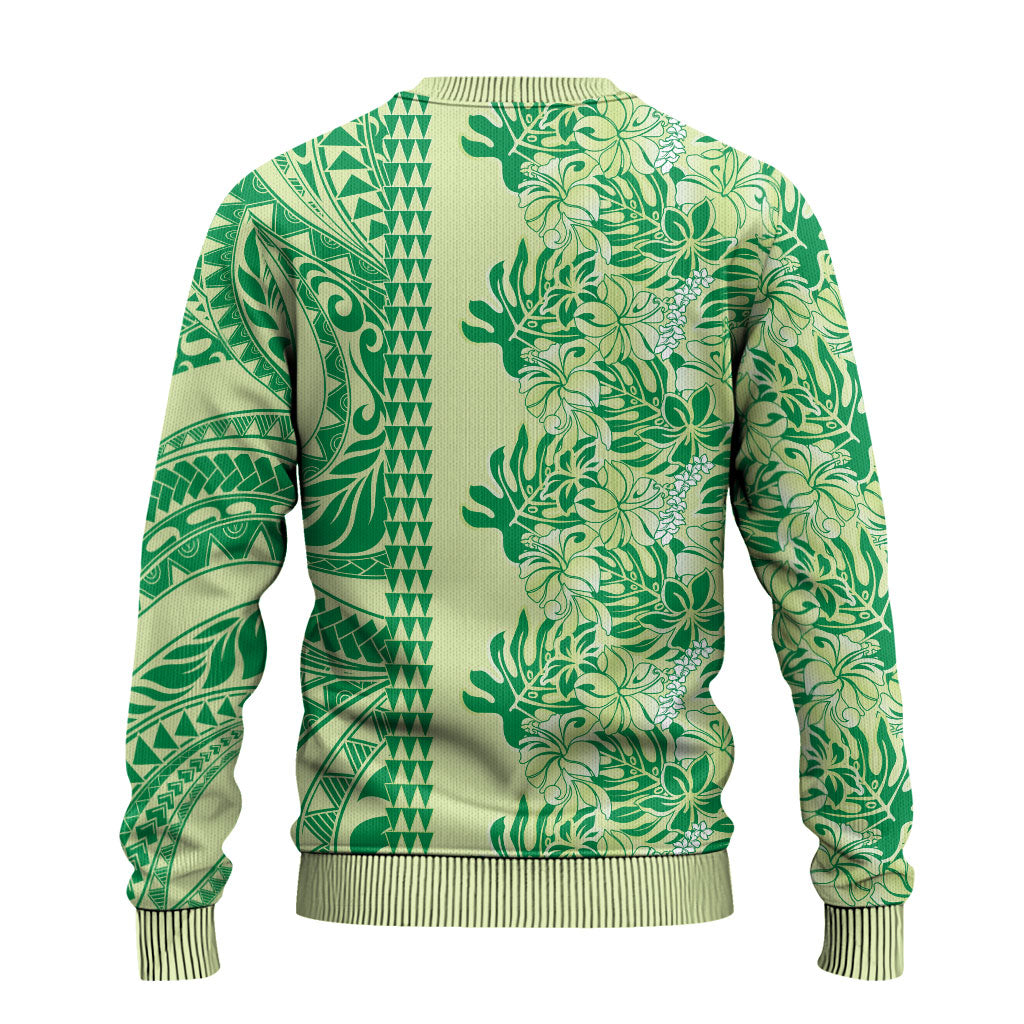 Lime Green Hibiscus Monstera Seamless Kakau Hawaii Ugly Christmas Sweater LT14 - Polynesian Pride
