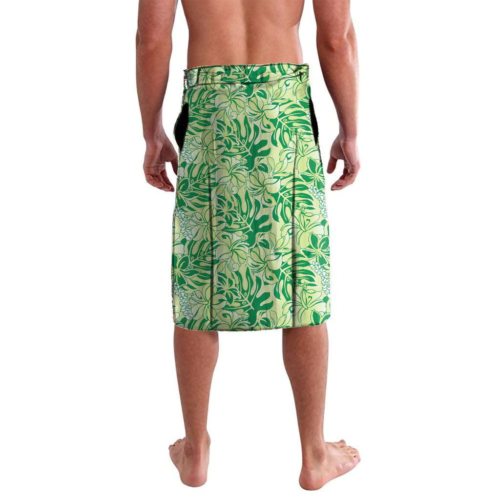 Lime Green Hibiscus Monstera Seamless Kakau Hawaii Lavalava
