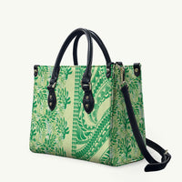 Lime Green Hibiscus Monstera Seamless Kakau Hawaii Leather Bag