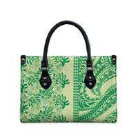 Lime Green Hibiscus Monstera Seamless Kakau Hawaii Leather Bag