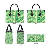 Lime Green Hibiscus Monstera Seamless Kakau Hawaii Leather Bag