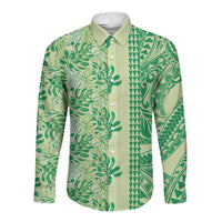 Lime Green Hibiscus Monstera Seamless Kakau Hawaii Long Sleeve Button Shirt
