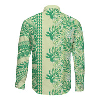 Lime Green Hibiscus Monstera Seamless Kakau Hawaii Long Sleeve Button Shirt