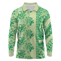 Lime Green Hibiscus Monstera Seamless Kakau Hawaii Long Sleeve Polo Shirt LT14 Lime Green - Polynesian Pride