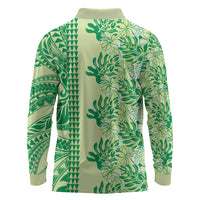 Lime Green Hibiscus Monstera Seamless Kakau Hawaii Long Sleeve Polo Shirt LT14 - Polynesian Pride