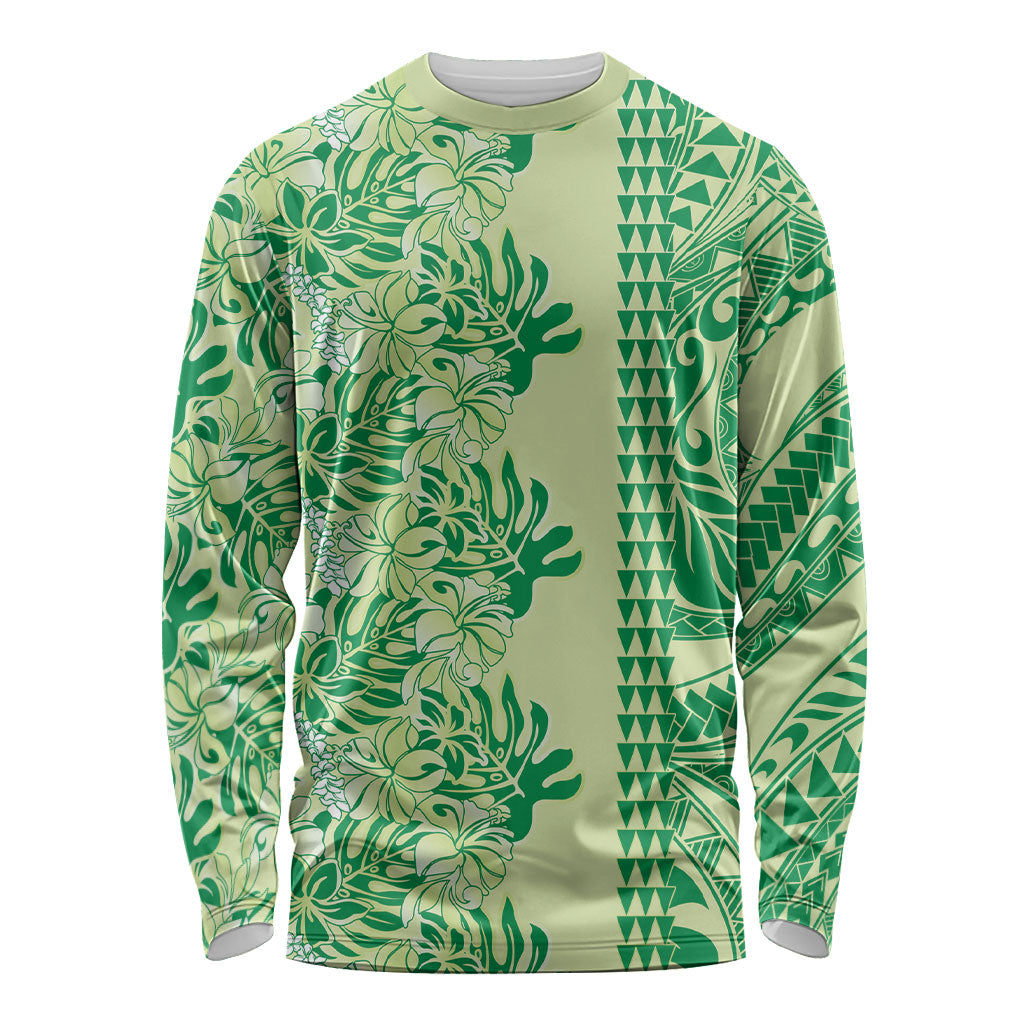 Lime Green Hibiscus Monstera Seamless Kakau Hawaii Long Sleeve Shirt LT14 Unisex Lime Green - Polynesian Pride