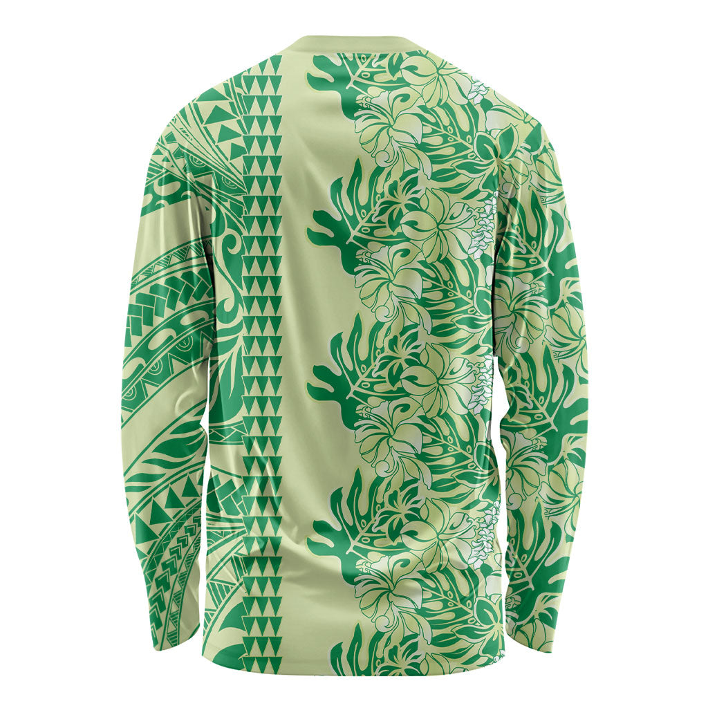 Lime Green Hibiscus Monstera Seamless Kakau Hawaii Long Sleeve Shirt LT14 - Polynesian Pride