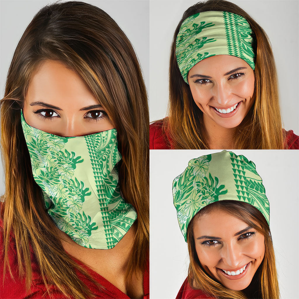 Lime Green Hibiscus Monstera Seamless Kakau Hawaii Neck Gaiter