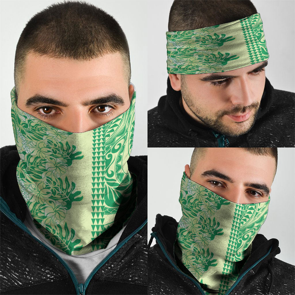 Lime Green Hibiscus Monstera Seamless Kakau Hawaii Neck Gaiter