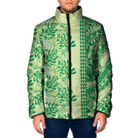 Lime Green Hibiscus Monstera Seamless Kakau Hawaii Padded Jacket