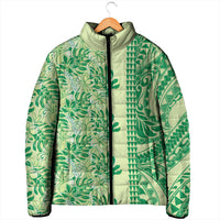 Lime Green Hibiscus Monstera Seamless Kakau Hawaii Padded Jacket