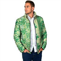 Lime Green Hibiscus Monstera Seamless Kakau Hawaii Padded Jacket