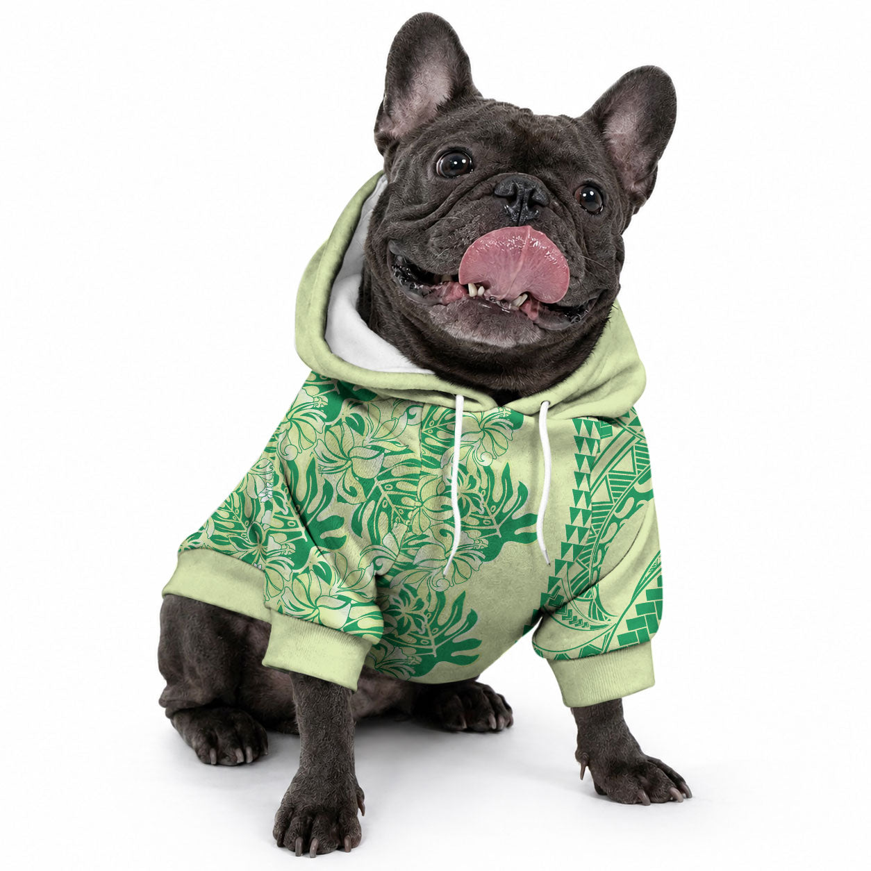 Lime Green Hibiscus Monstera Seamless Kakau Hawaii Pet Hoodie