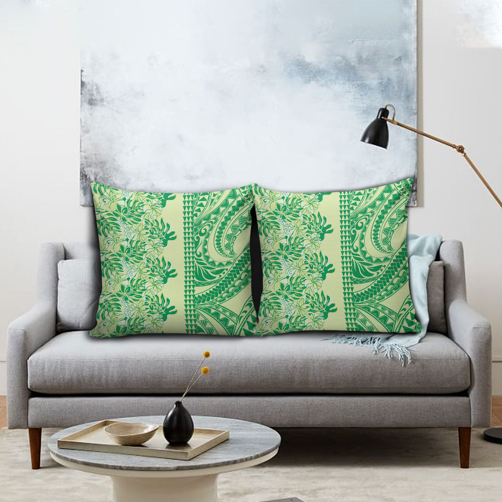 Lime Green Hibiscus Monstera Seamless Kakau Hawaii Pillow Cover