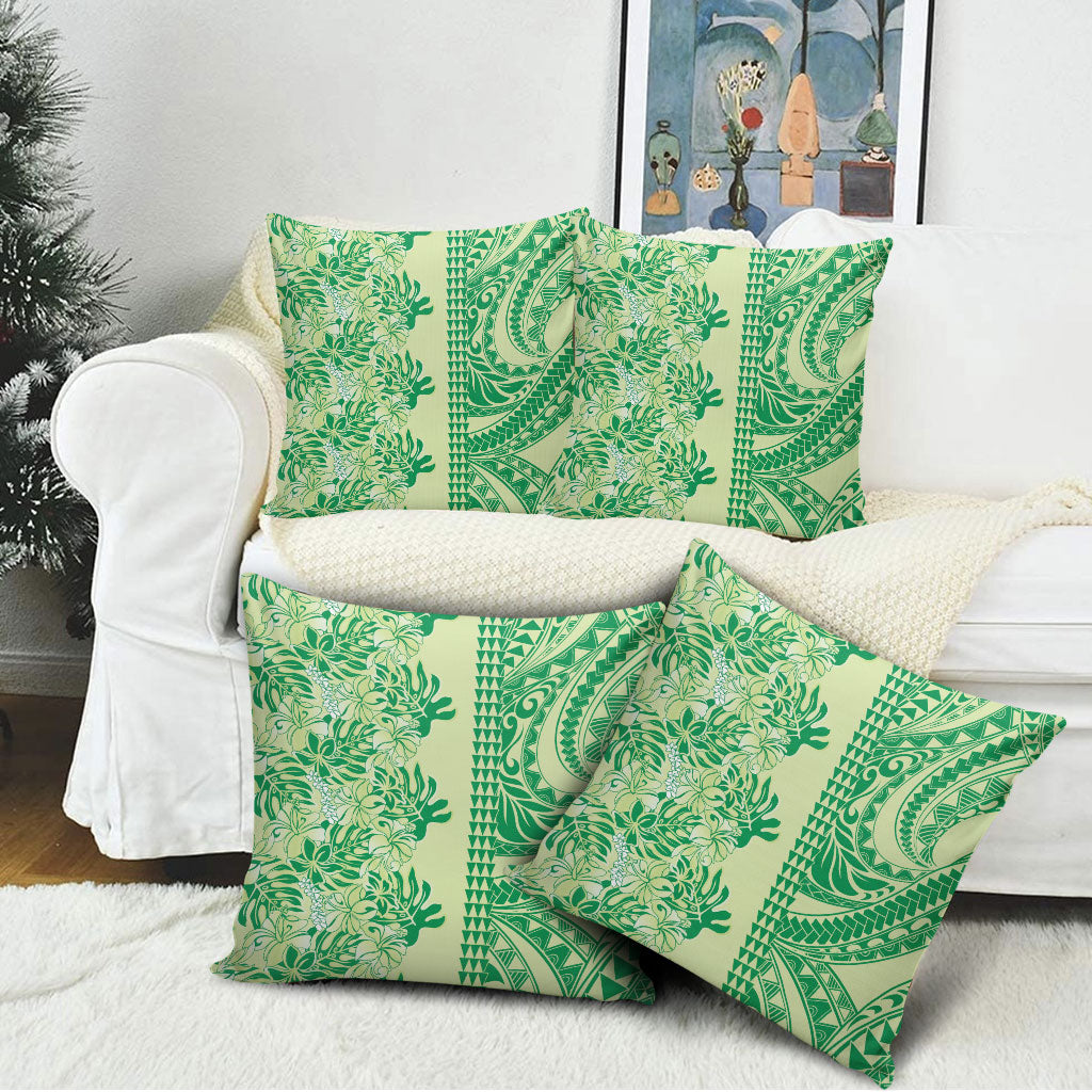 Lime Green Hibiscus Monstera Seamless Kakau Hawaii Pillow Cover