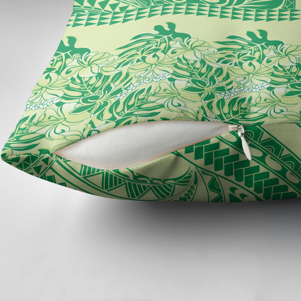 Lime Green Hibiscus Monstera Seamless Kakau Hawaii Pillow Cover