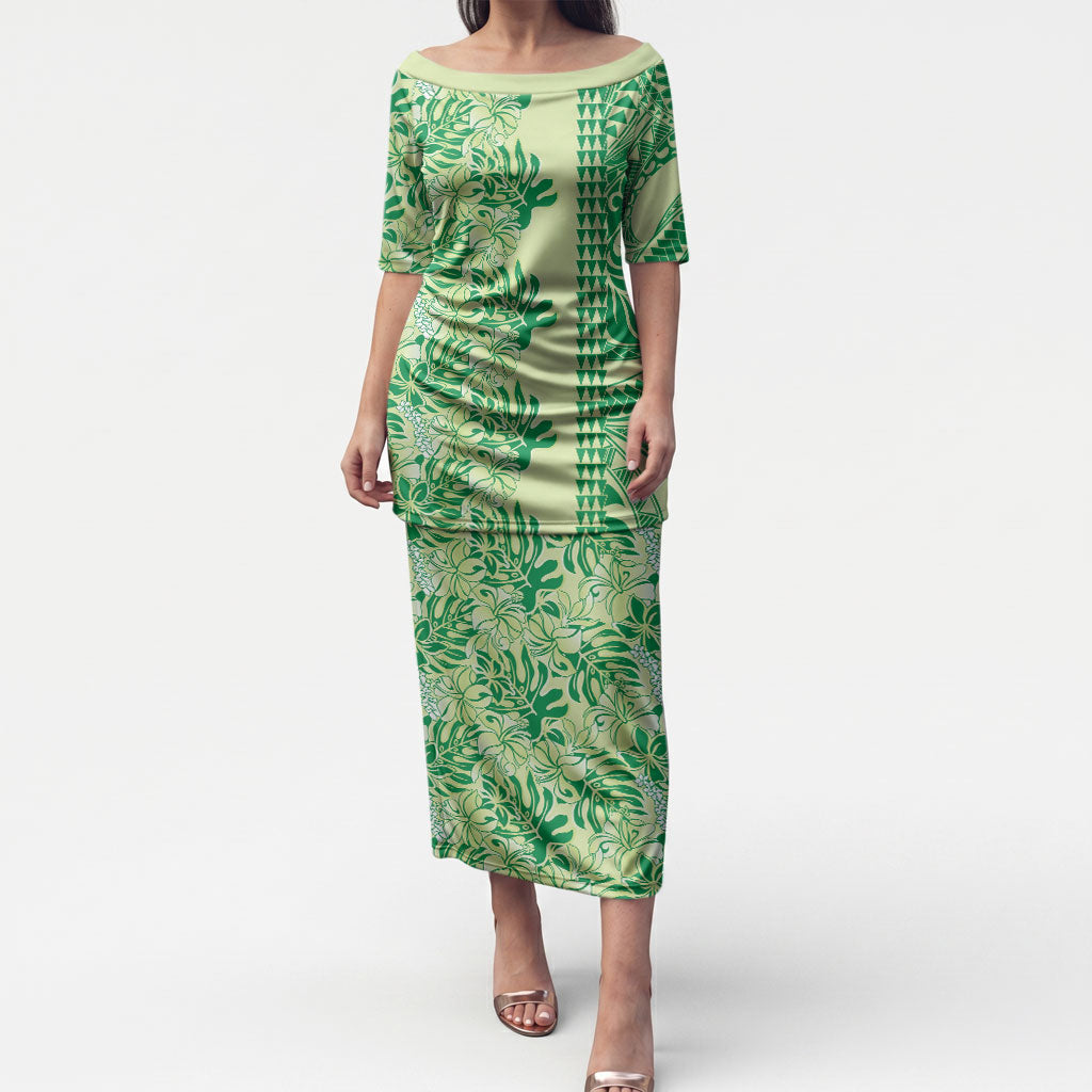 Lime Green Hibiscus Monstera Seamless Kakau Hawaii Puletasi