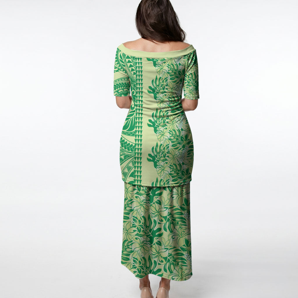 Lime Green Hibiscus Monstera Seamless Kakau Hawaii Puletasi