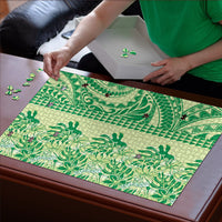 Lime Green Hibiscus Monstera Seamless Kakau Hawaii Puzzle
