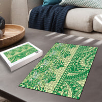 Lime Green Hibiscus Monstera Seamless Kakau Hawaii Puzzle