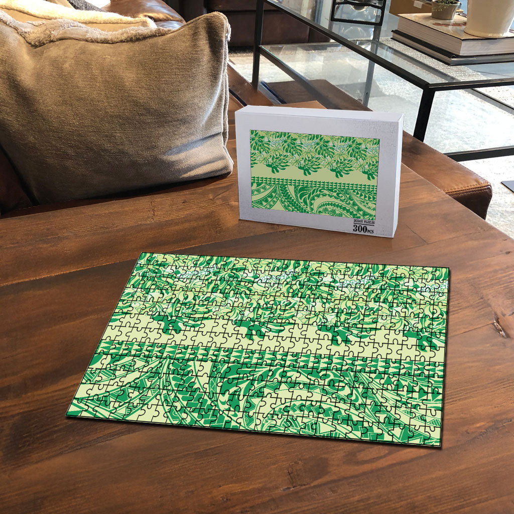 Lime Green Hibiscus Monstera Seamless Kakau Hawaii Puzzle