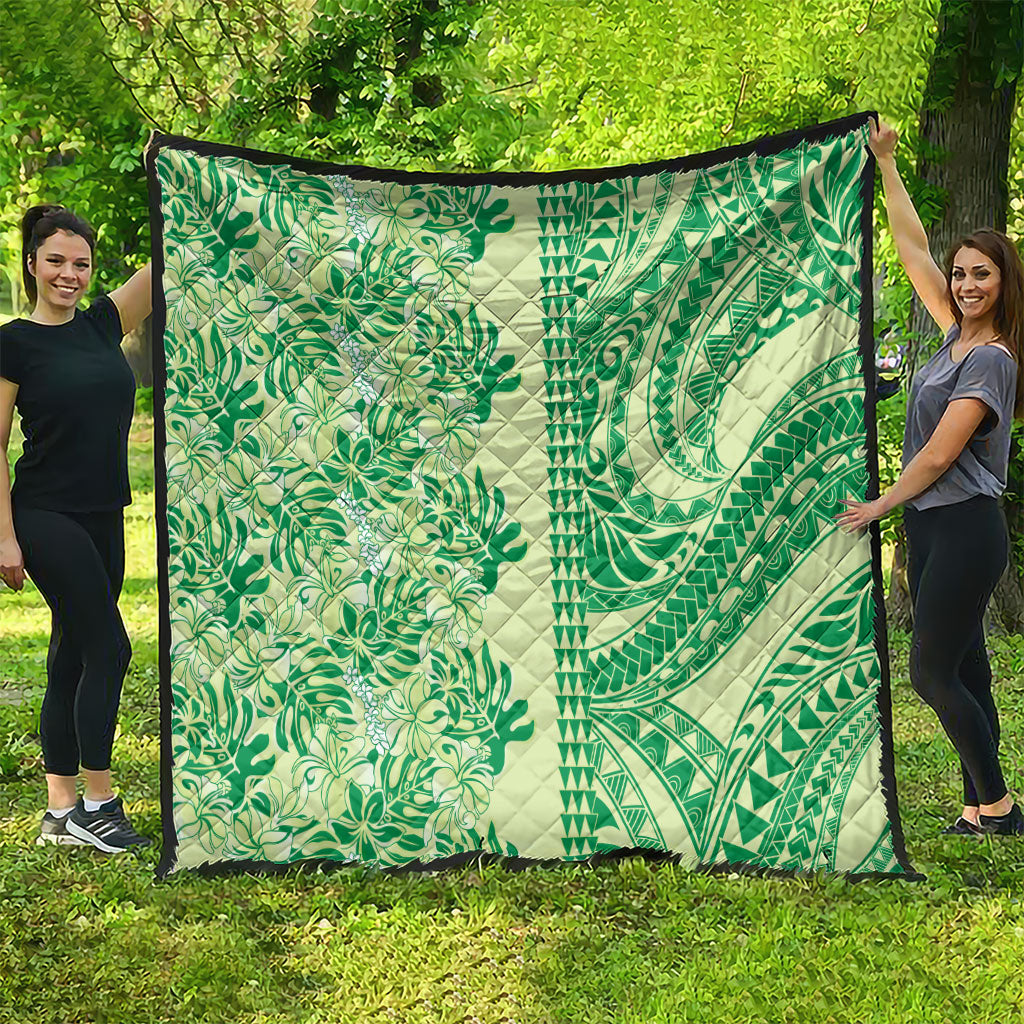 Lime Green Hibiscus Monstera Seamless Kakau Hawaii Quilt