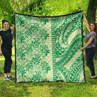 Lime Green Hibiscus Monstera Seamless Kakau Hawaii Quilt