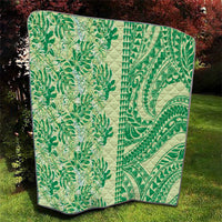 Lime Green Hibiscus Monstera Seamless Kakau Hawaii Quilt