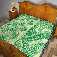 Lime Green Hibiscus Monstera Seamless Kakau Hawaii Quilt