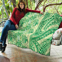 Lime Green Hibiscus Monstera Seamless Kakau Hawaii Quilt
