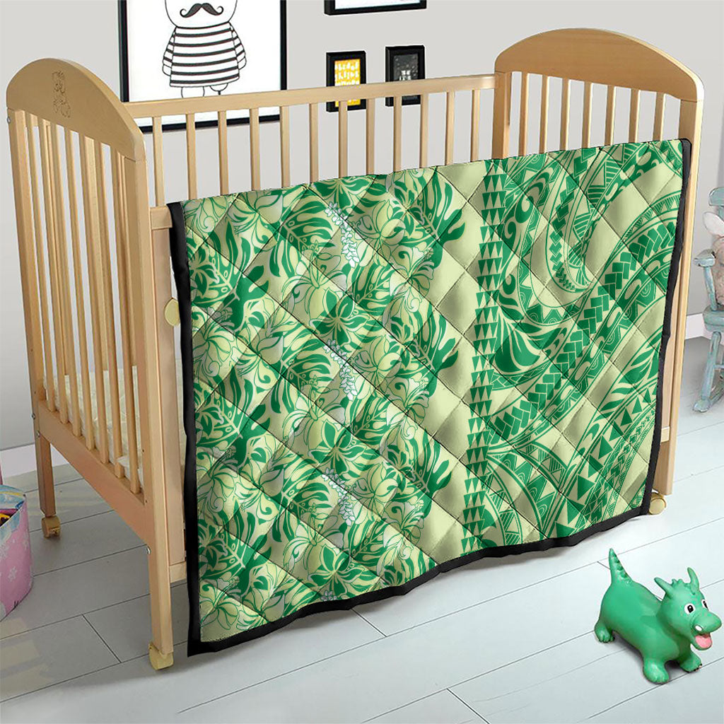 Lime Green Hibiscus Monstera Seamless Kakau Hawaii Quilt