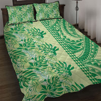 Lime Green Hibiscus Monstera Seamless Kakau Hawaii Quilt Bed Set
