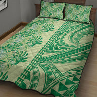 Lime Green Hibiscus Monstera Seamless Kakau Hawaii Quilt Bed Set