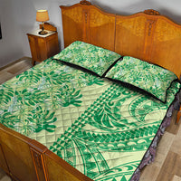 Lime Green Hibiscus Monstera Seamless Kakau Hawaii Quilt Bed Set