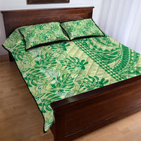 Lime Green Hibiscus Monstera Seamless Kakau Hawaii Quilt Bed Set