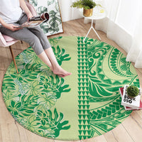 Lime Green Hibiscus Monstera Seamless Kakau Hawaii Round Carpet
