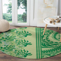 Lime Green Hibiscus Monstera Seamless Kakau Hawaii Round Carpet